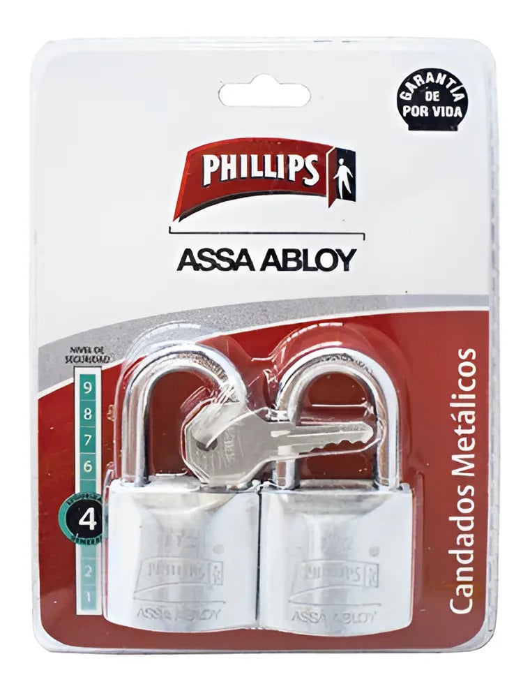 CANDADO PHILLIPS 112 GANCHO LARGO GEMELO 2PZ. MX1177