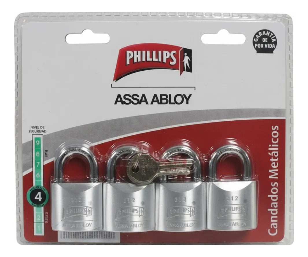 CANDADO PHILLIPS 112 IGUALADOS 4 PIEZAS MX1712