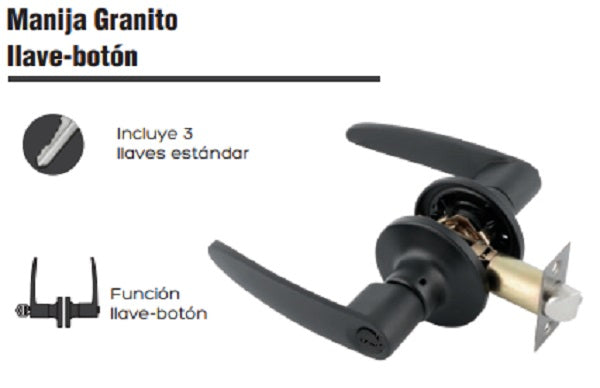 CHAPA DEXTER GRANITO LLAVE NEGRO MATE