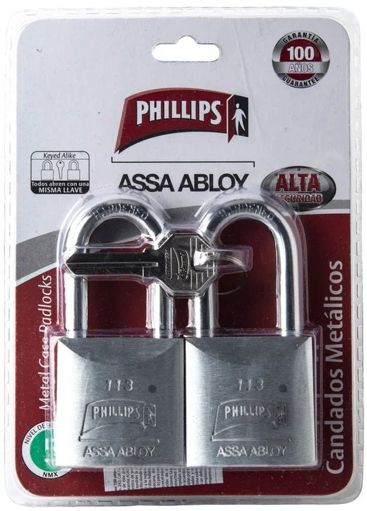 CANDADO PHILLIPS 113 GANCHO LARGO GEMELO 2PZ MX1178